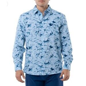 Men's Guy Harvey Marlin Beach Glass Tonal Bills Long Sleeve Fish Shirt Size S